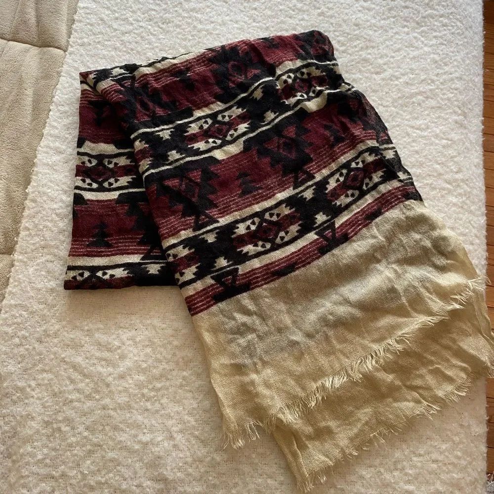 Tan and Maroon Printed Design Scarf